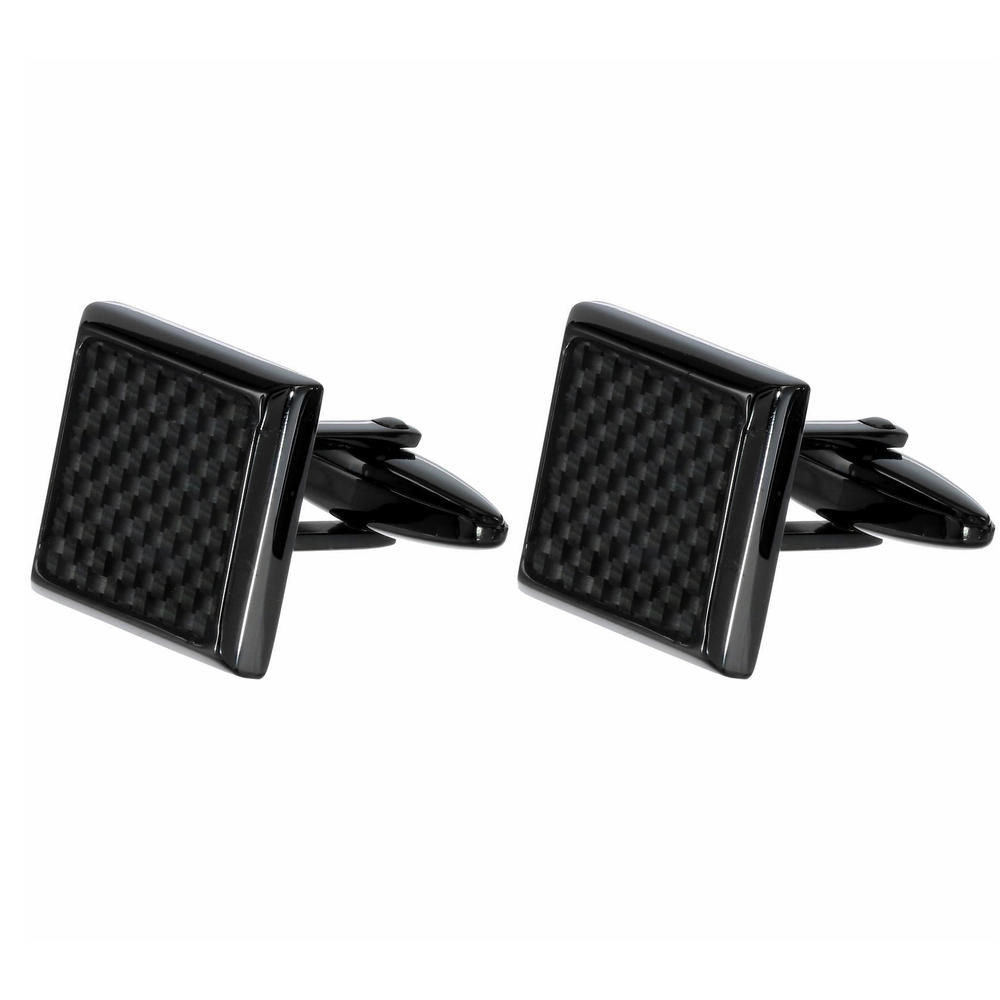 Crucible Black Ion Plated Stainless Steel Cuff Links with Carbon Fiber Accent