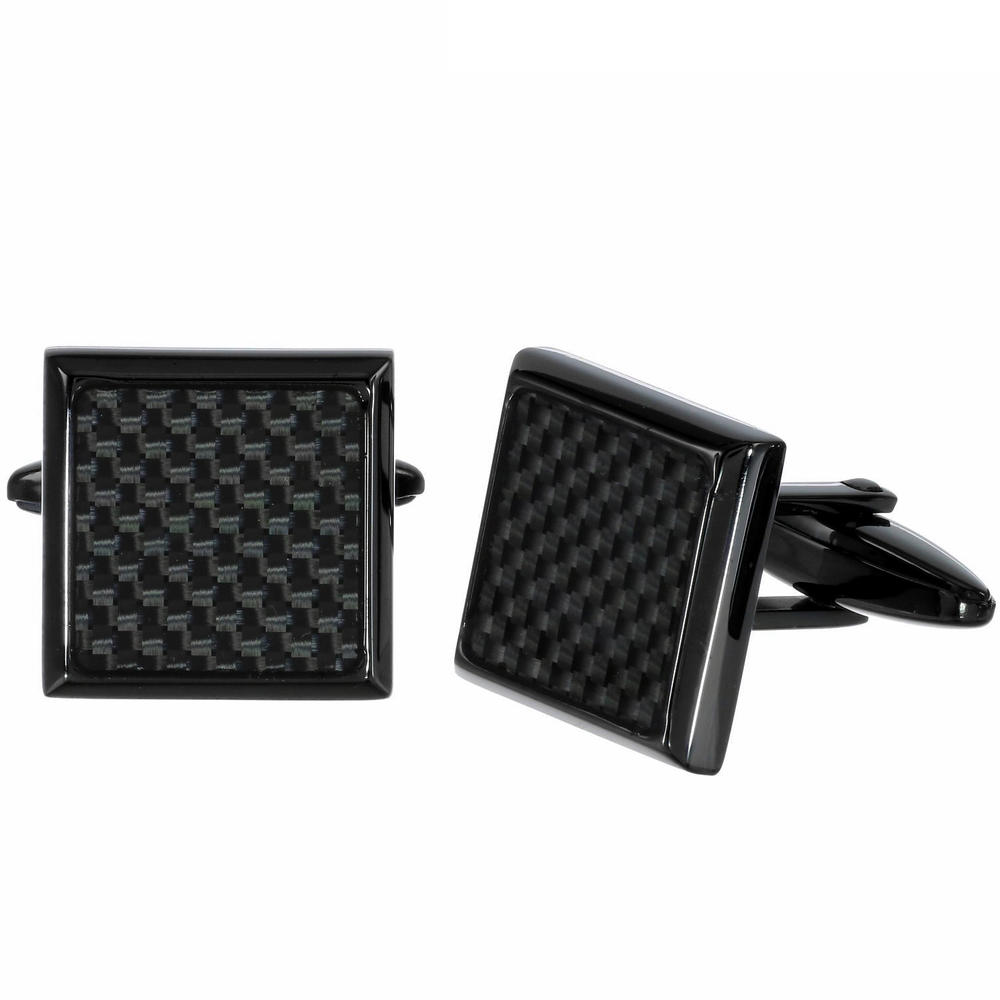 Crucible Black Ion Plated Stainless Steel Cuff Links with Carbon Fiber Accent