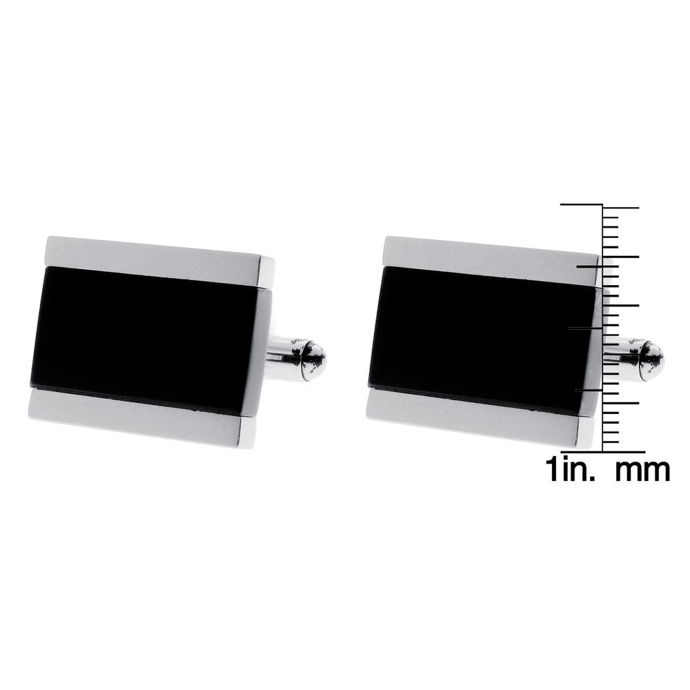 Rectangle Cuff Links with Black Ion Plating Accent in Stainless Steel