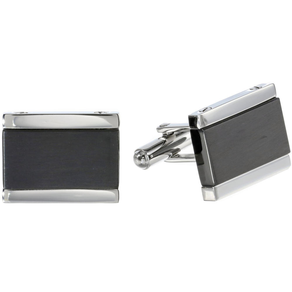 Rectangle Cuff Links with Black Ion Plating Accent in Stainless Steel