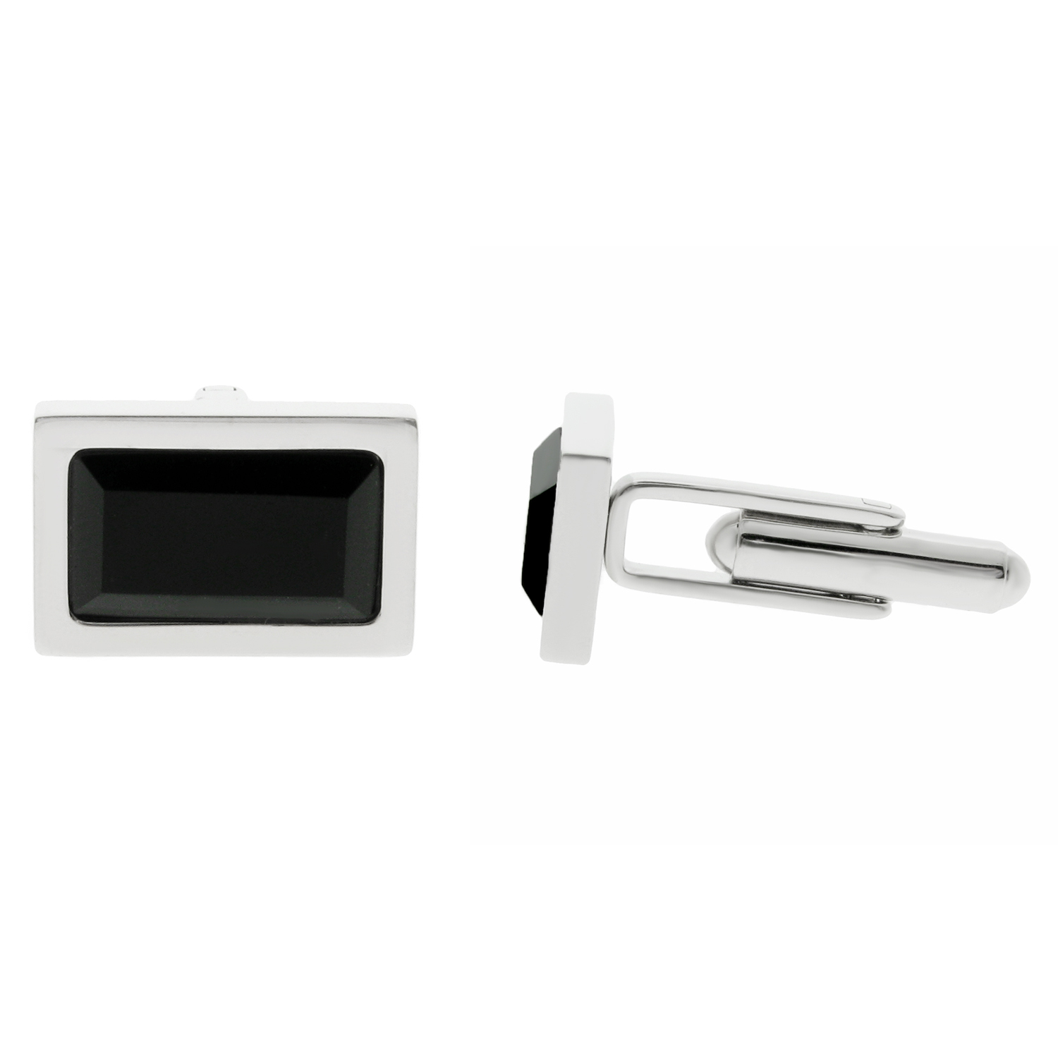 Rectangle Cuff Links with Raised Black Ion Plating Accent in Stainless Steel
