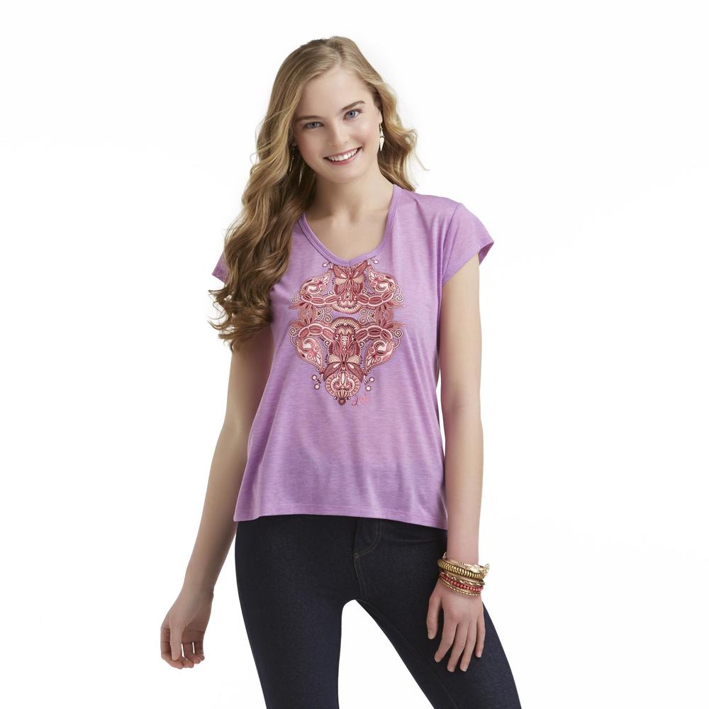 Junior's Embellished Graphic T-Shirt - Floral/Paisley