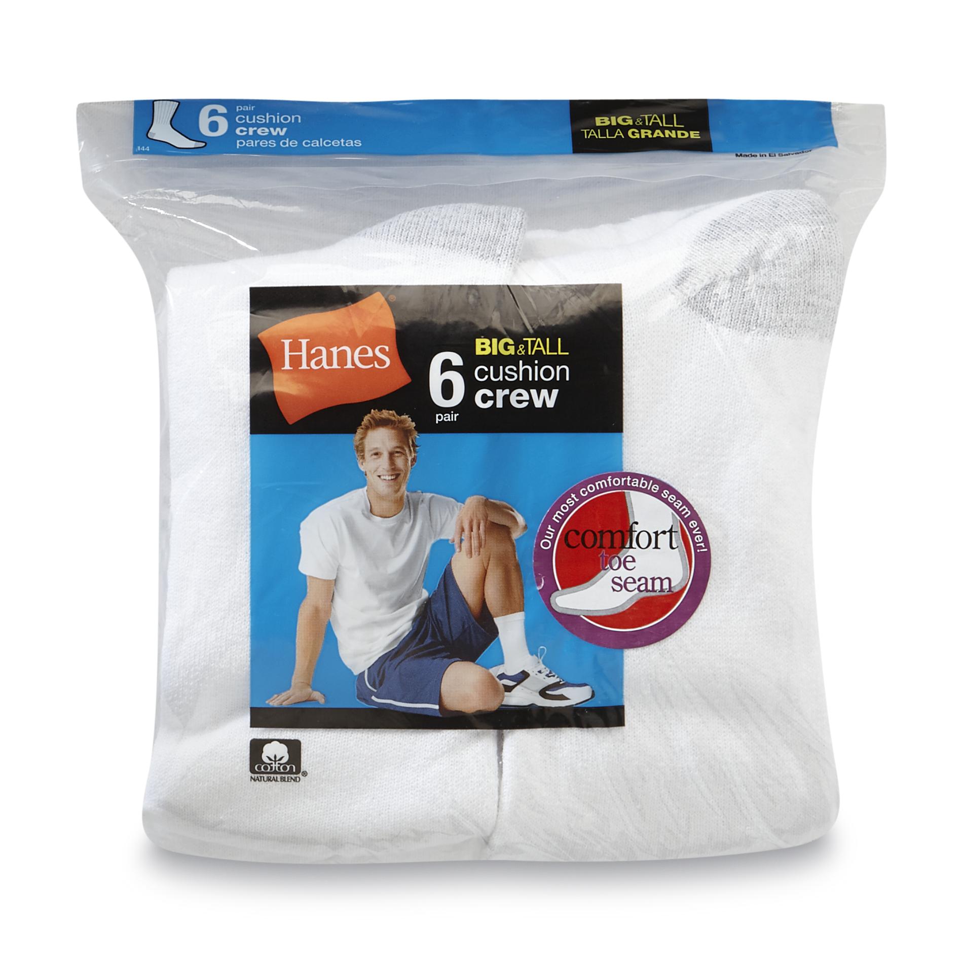 Hanes Men's Sport Crew Sock White 6 Pair pk Size 1315