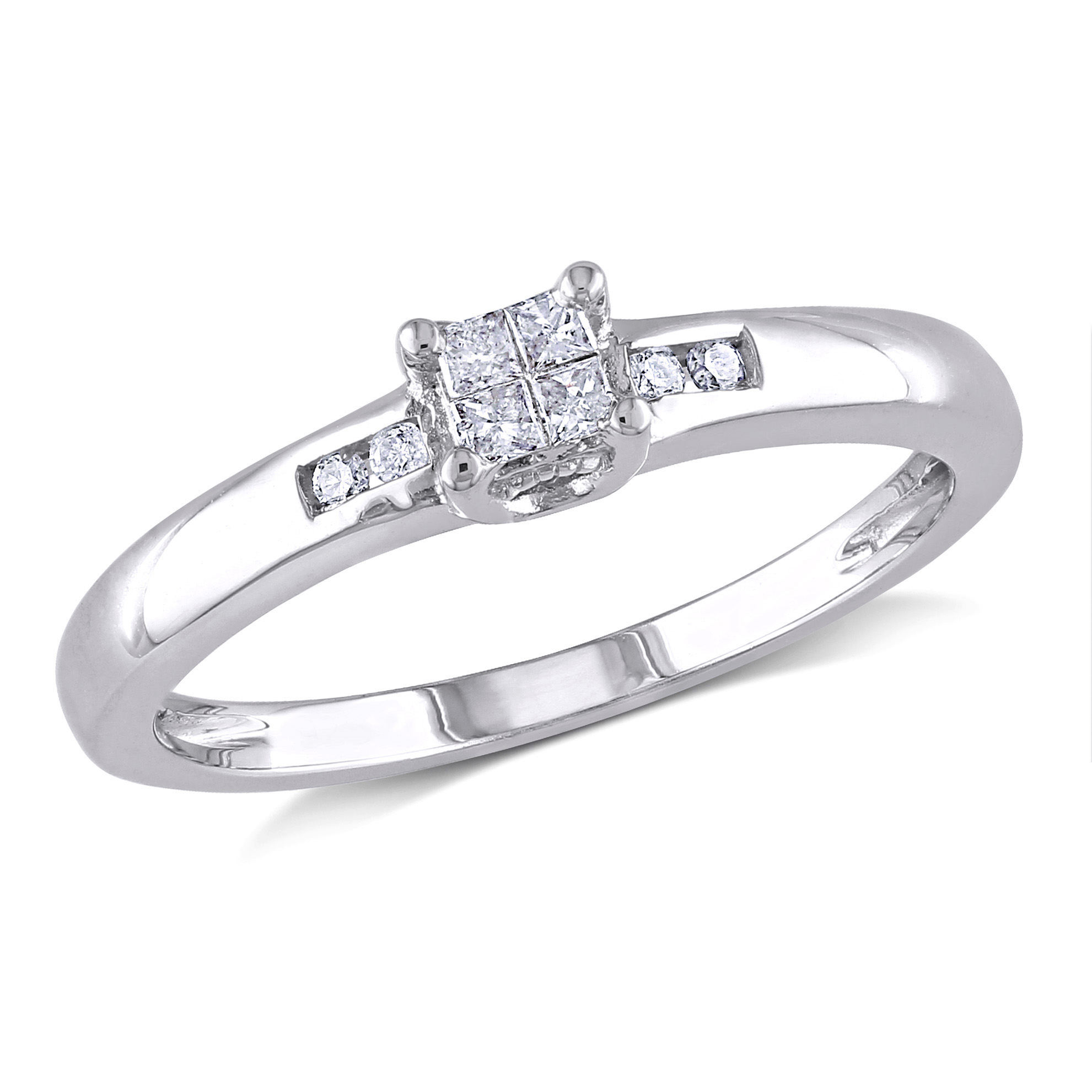0.125 Cttw. Princess and Round-cut Sterling Silver Diamond Engagement Ring (G-H  I2-I3)