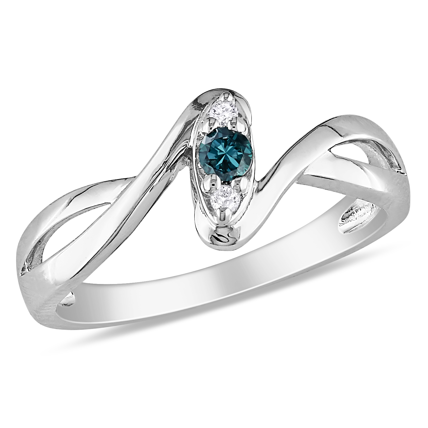 0.10 Cttw. Sterling Silver Blue and White Diamond Bypass Promise Ring (G-H, I2-I3)