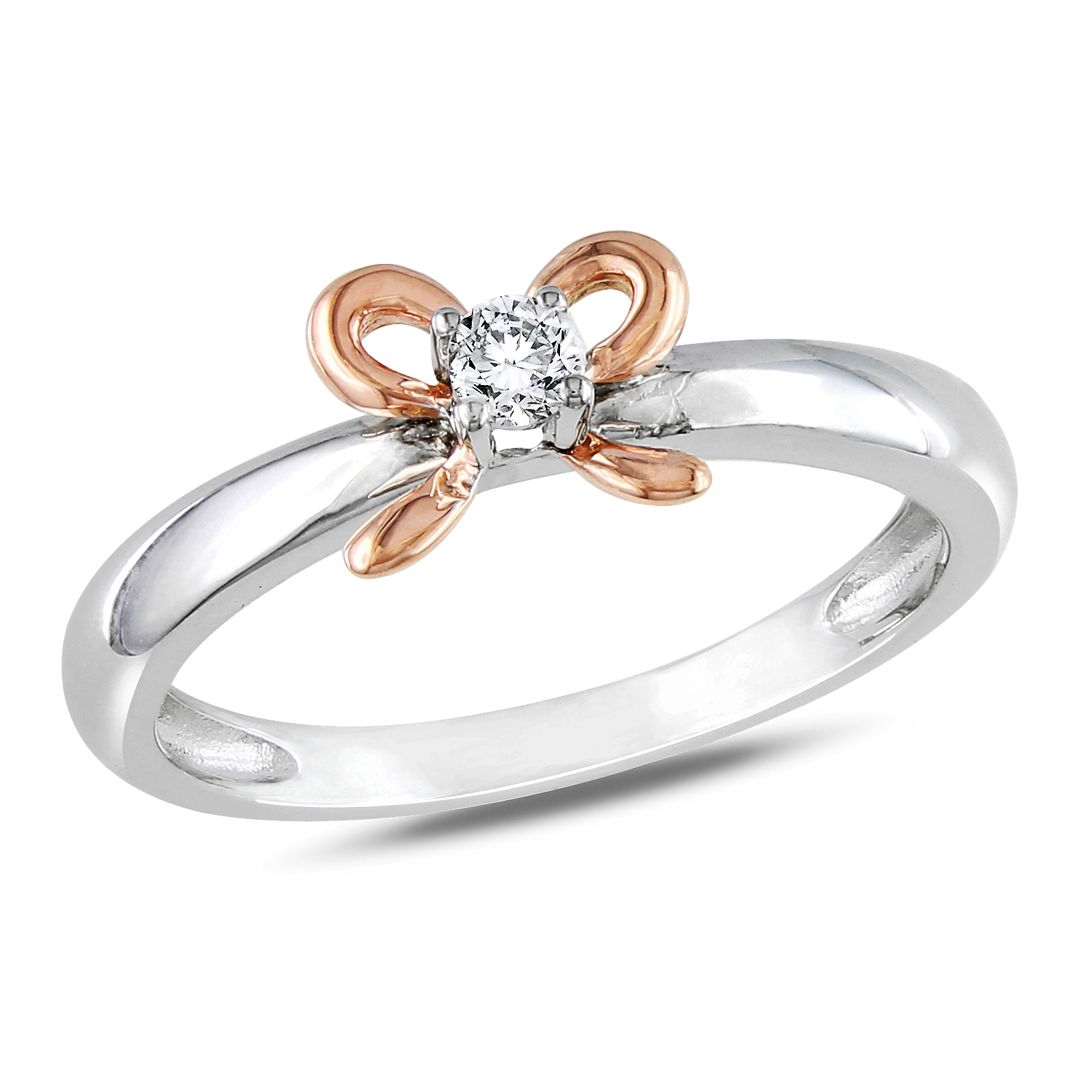 0.07 Cttw. Two-Tone Sterling Silver Diamond Bow Ring (G-H  I2-I3)