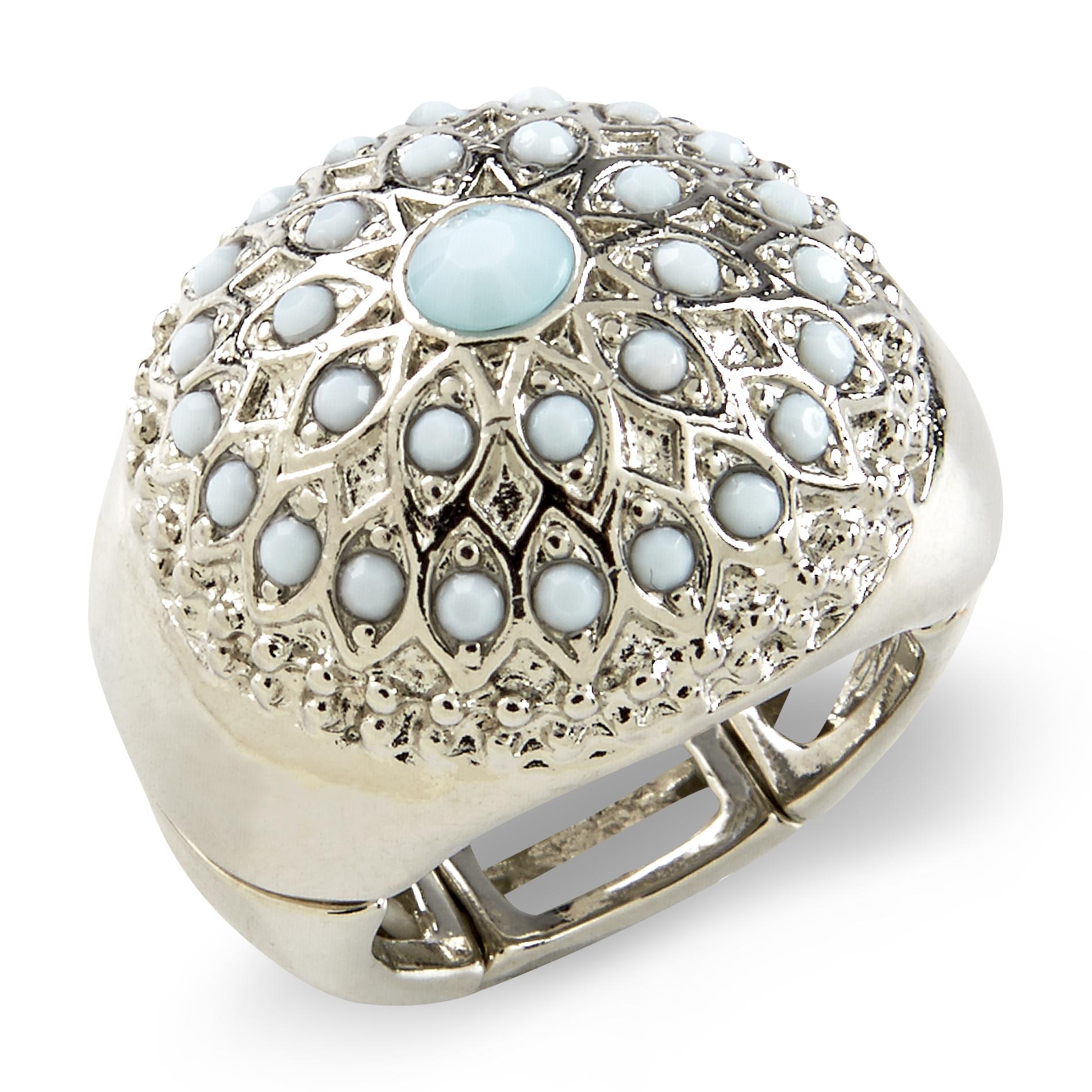 Junior's Silvertone Stretch Medallion Ring - Turquoise