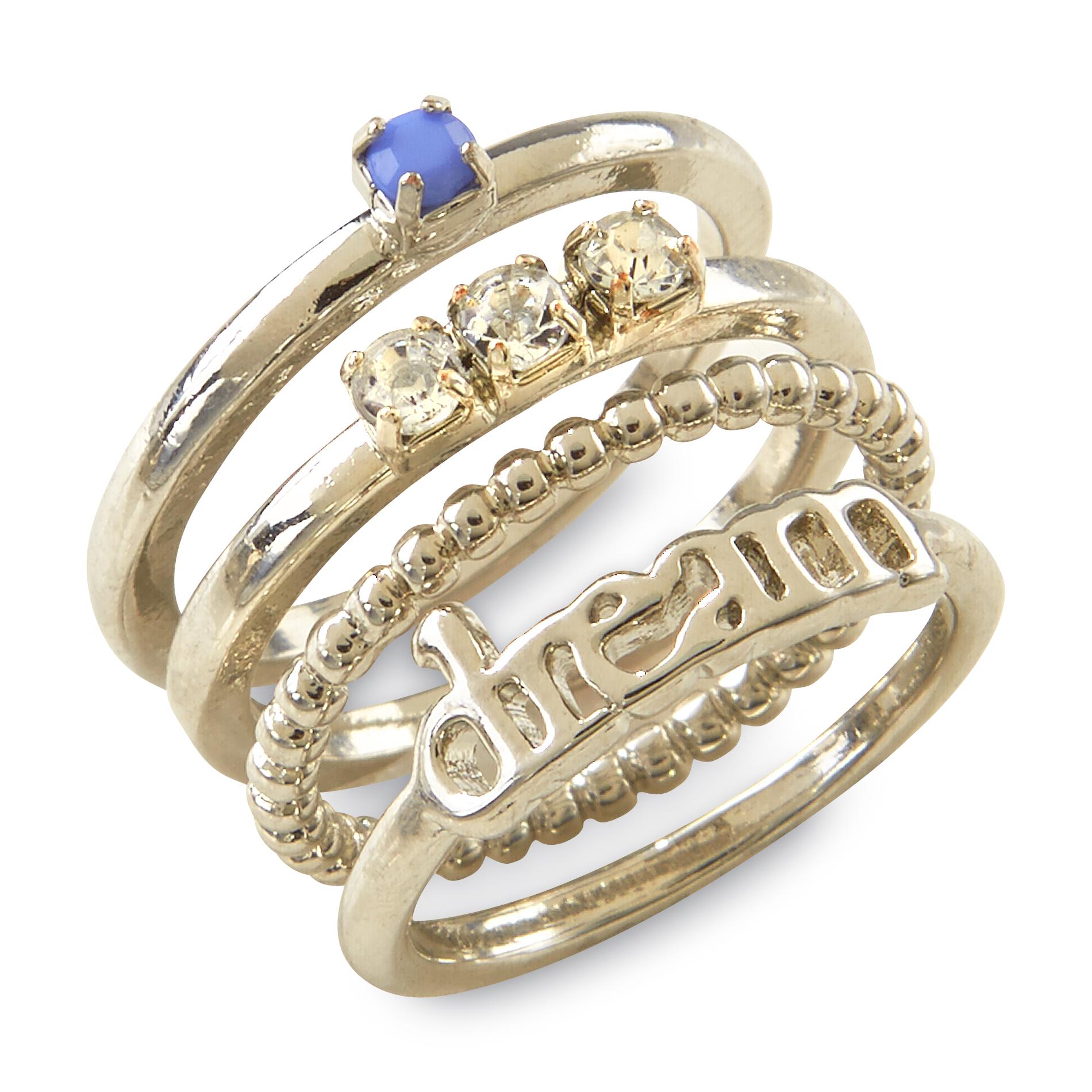 Junior's 4-Piece Polished Silvertone Stackable Rings - Dream