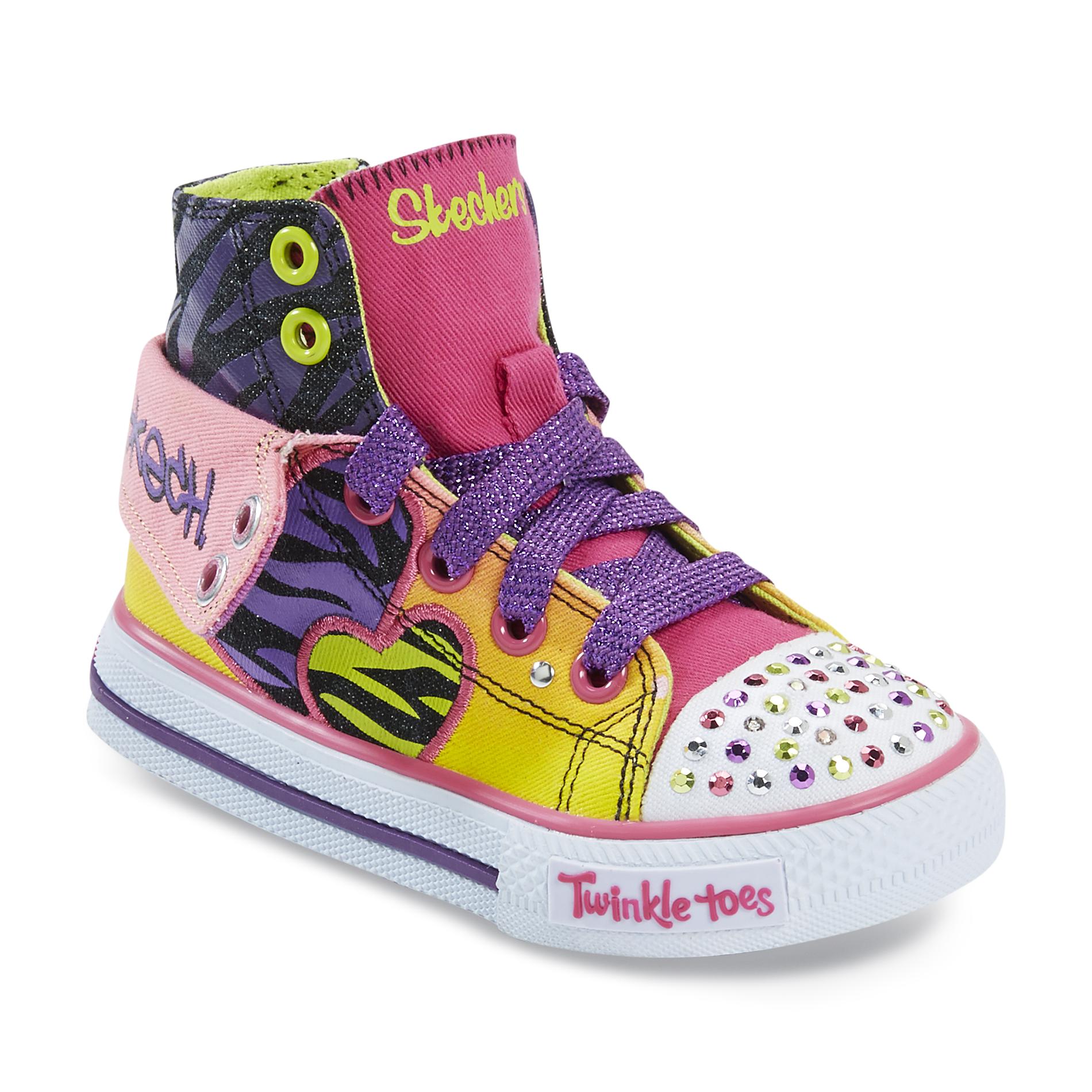 Skechers Toddler Girl's Twinkle Toes Shuffles Wildlights Multicolor Light-Up High-Top Sneaker