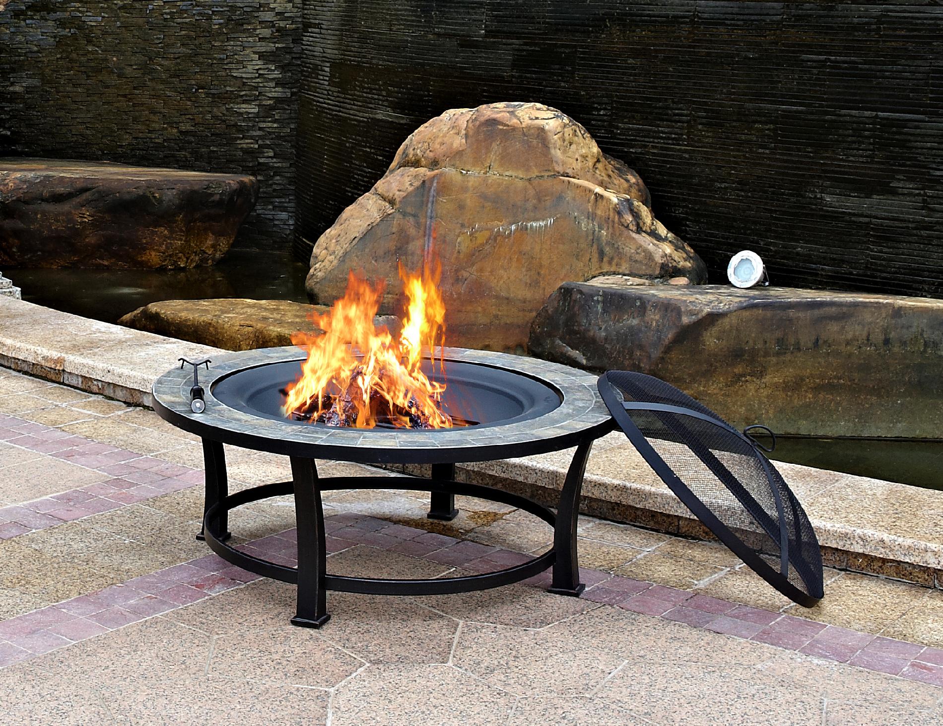 Garden Oasis 40" Round Slate Top Fire Pit Table - Outdoor ...