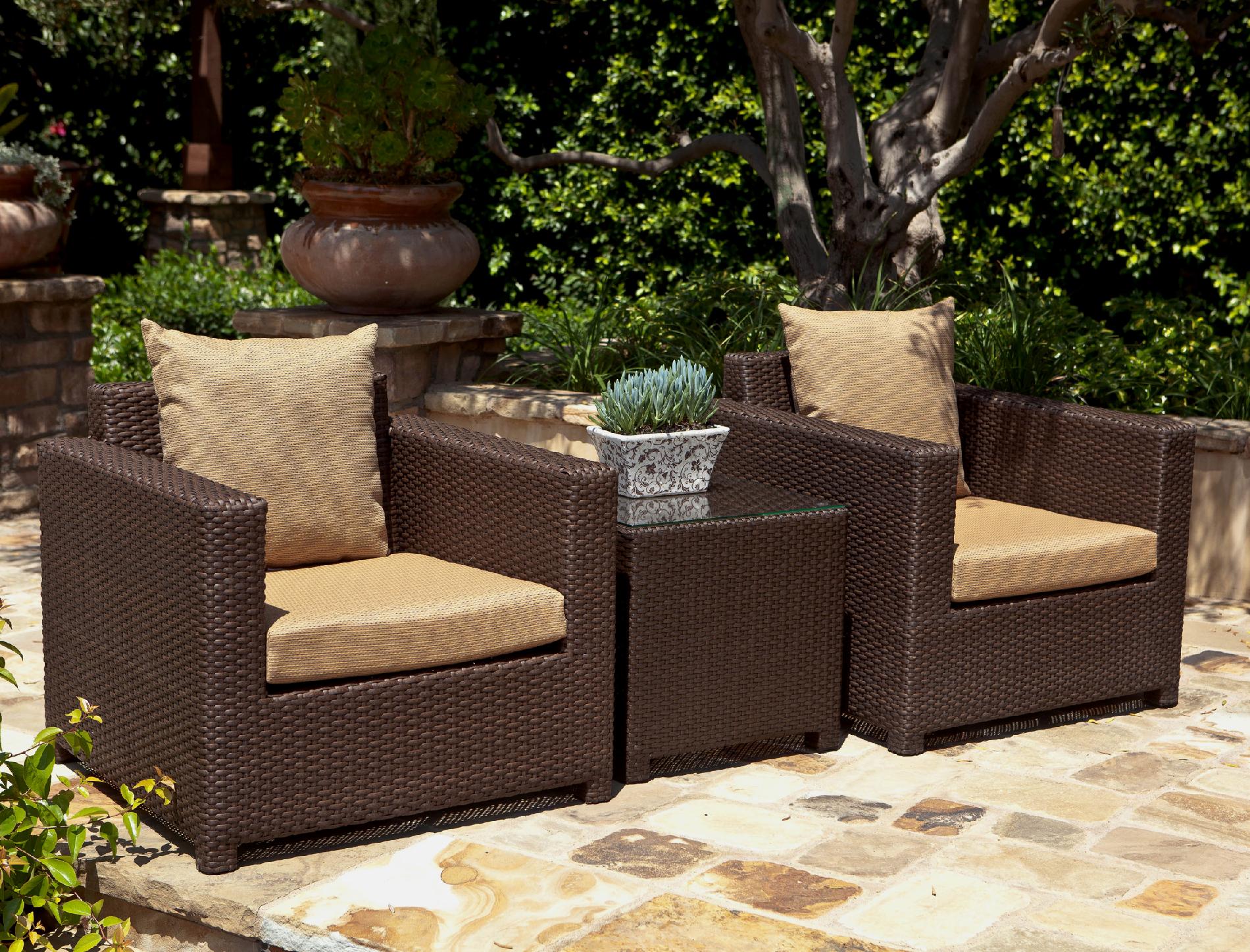 Metro All Weather Wicker 3 Piece Club Chair Set Brown