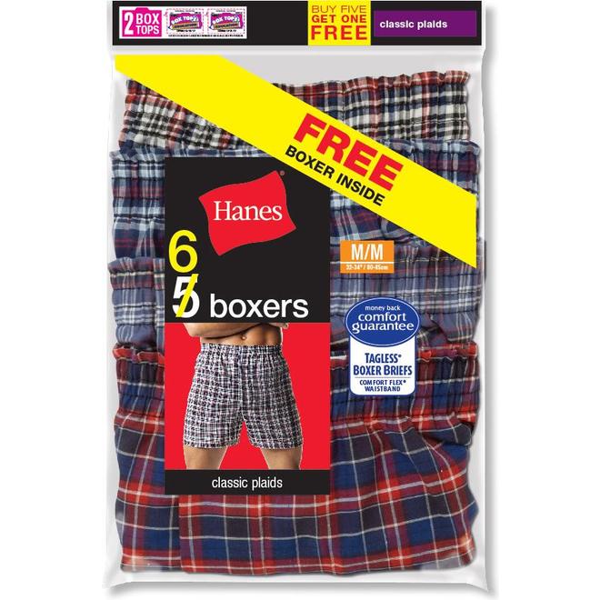Hanes Men's 6Pack Tagless Boxers Plaid