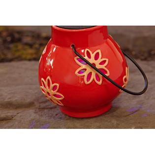 Essential Garden Ceramic Lantern with Solar LED- Red