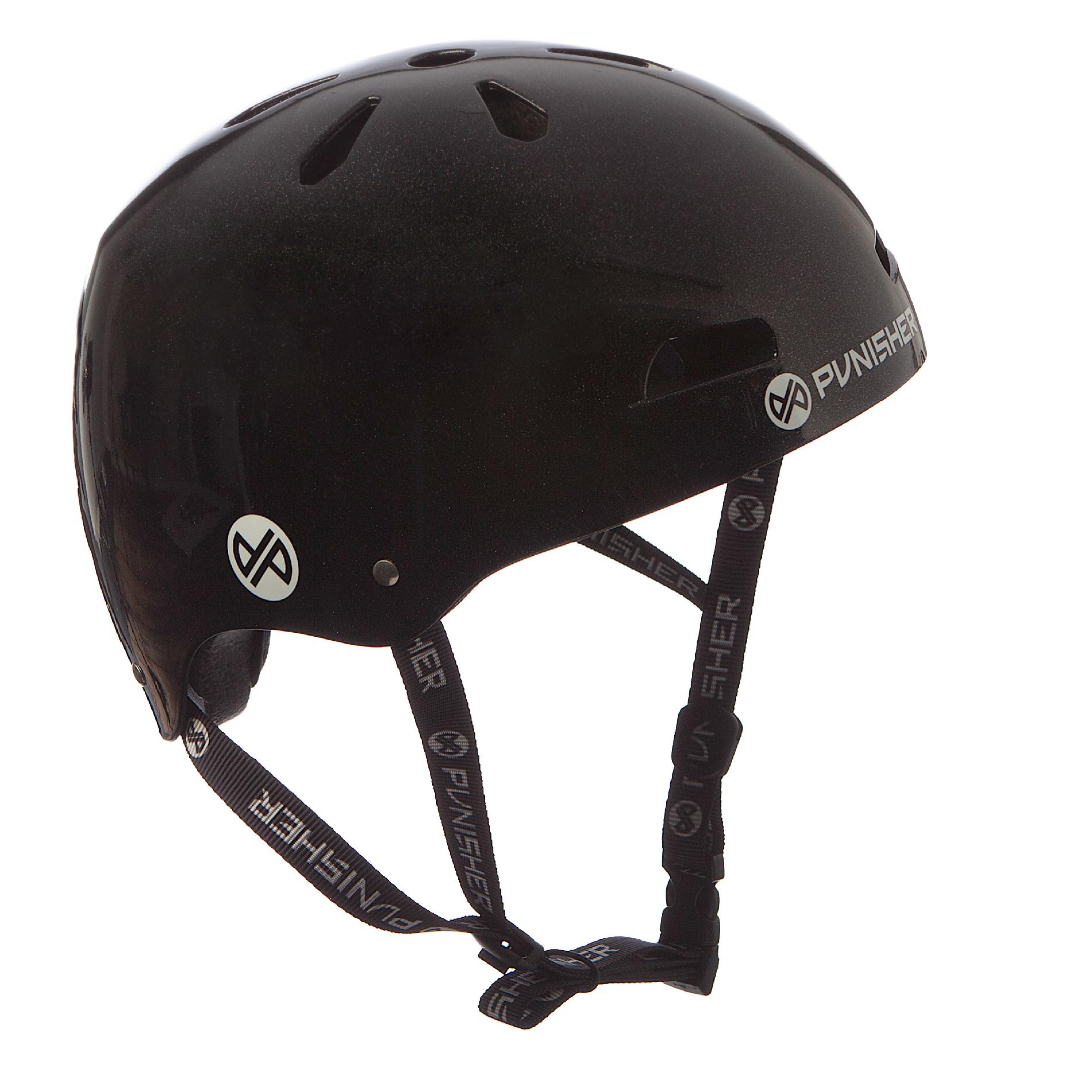 Punisher Skateboards Youth 13-vent Metallic Flake Black Dual Safety Certified BMX Bike and Skateboard Helmet, Size Medium