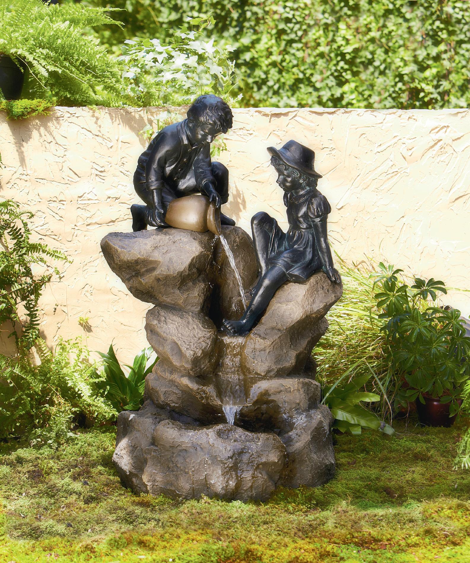 Essential Garden Boy Amp Girl On Rocks Fountain Outdoor