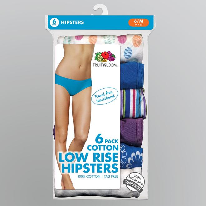 Fruit of the Loom Women's 6Pack Cotton Low Rise Hipster Panties