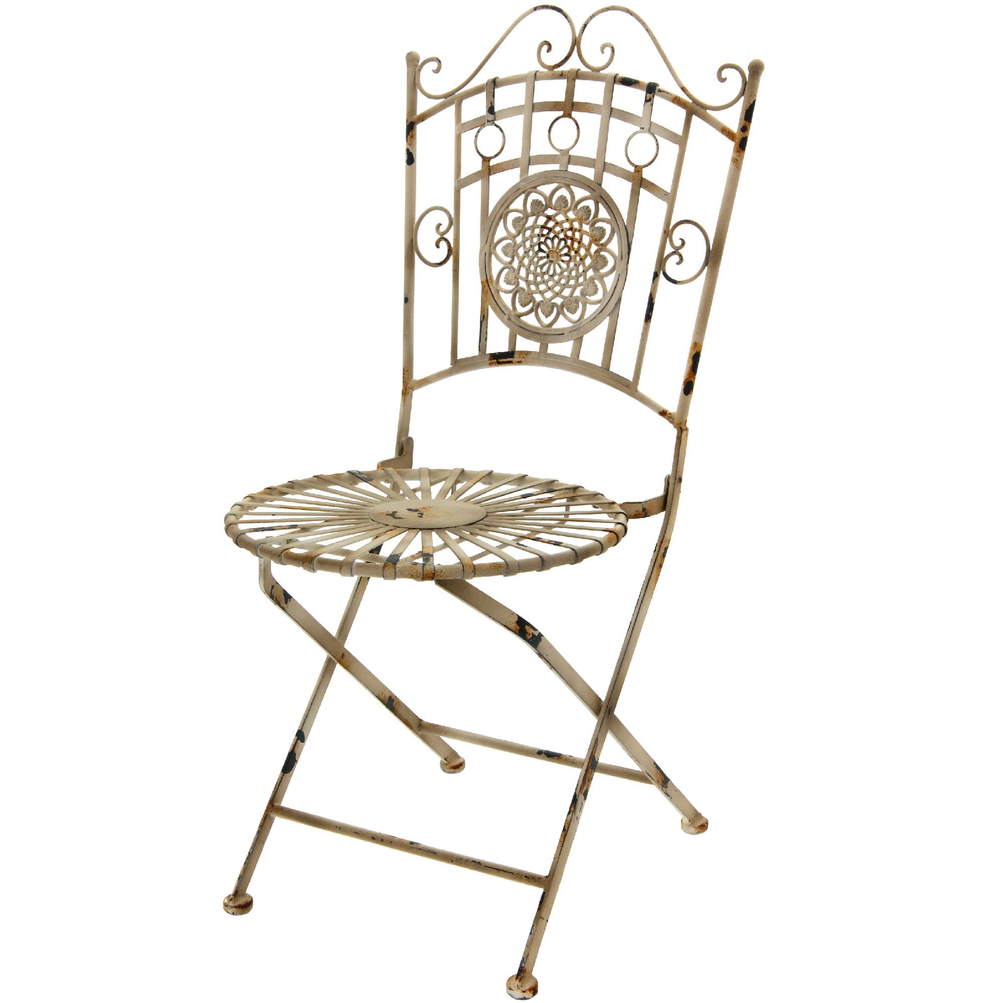 Oriental Furniture Wrought Iron Garden Chair Distressed White