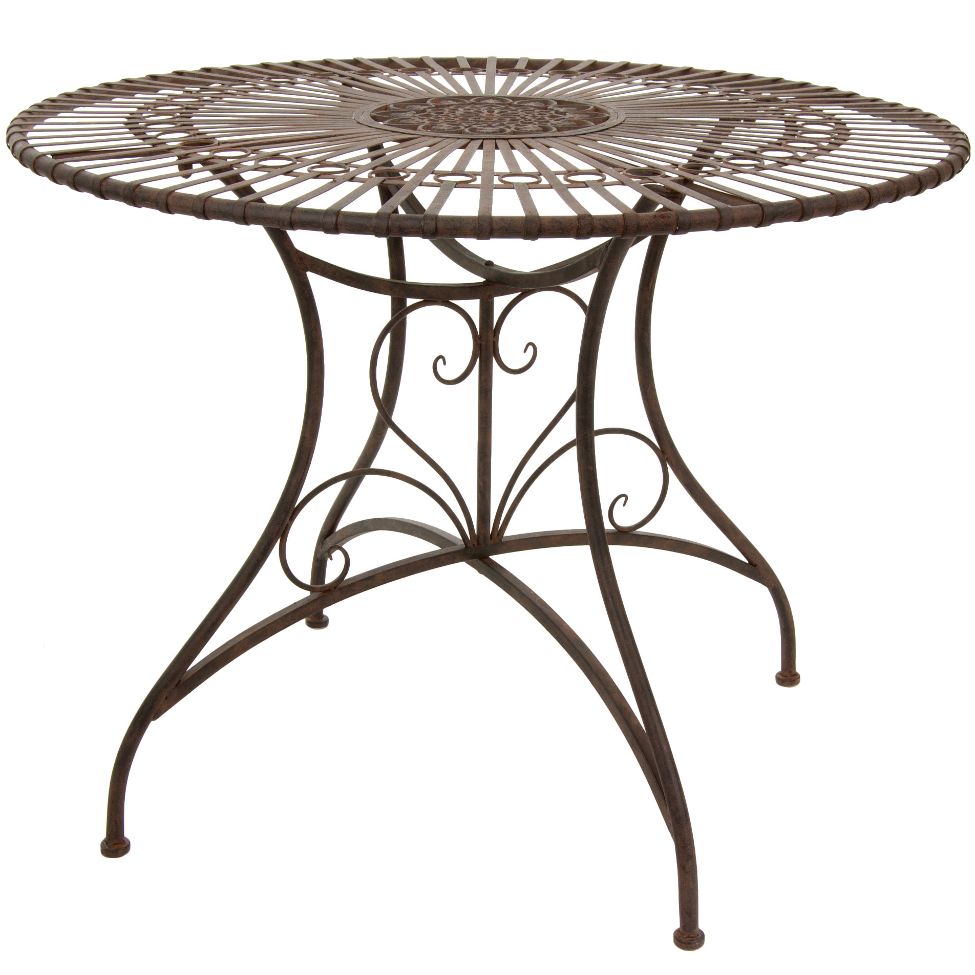 Oriental Furniture Rustic Circular Garden Table - Rust Patina- Brown Oriental Furniture Rustic Circular Garden Table - Rust Patina- Brown