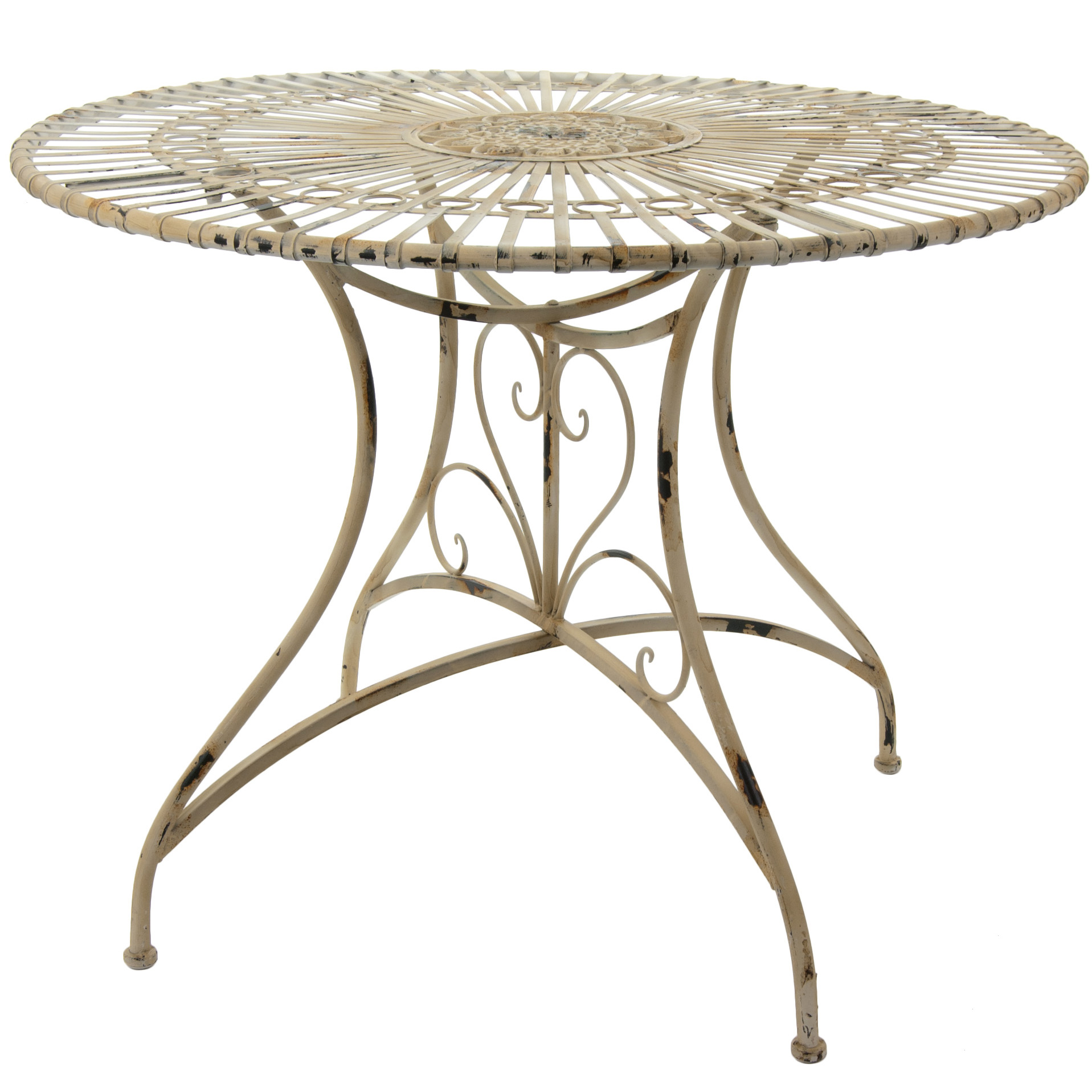 Oriental Furniture Rustic Circular Garden Table - Distressed White Oriental Furniture Rustic Circular Garden Table - Distressed White
