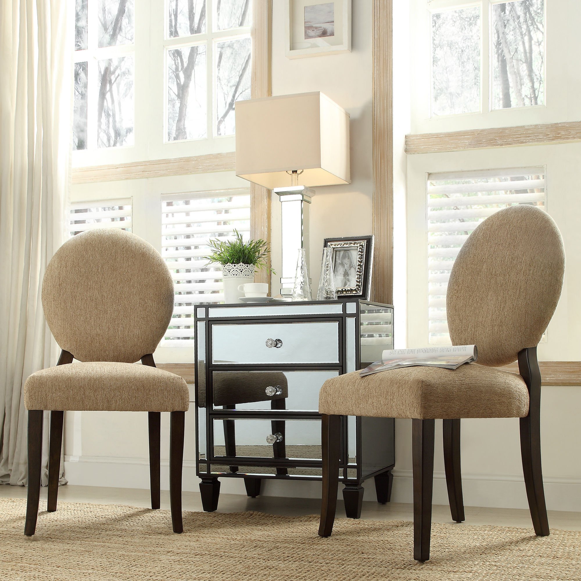 Oxford Creek Harlem Tan Chenille Round Back Side Chair (Set of 2 