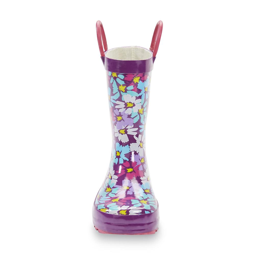 Western Chief Toddler/Youth Girl's Daisy Shower 7" Purple Rubber Rain Boot