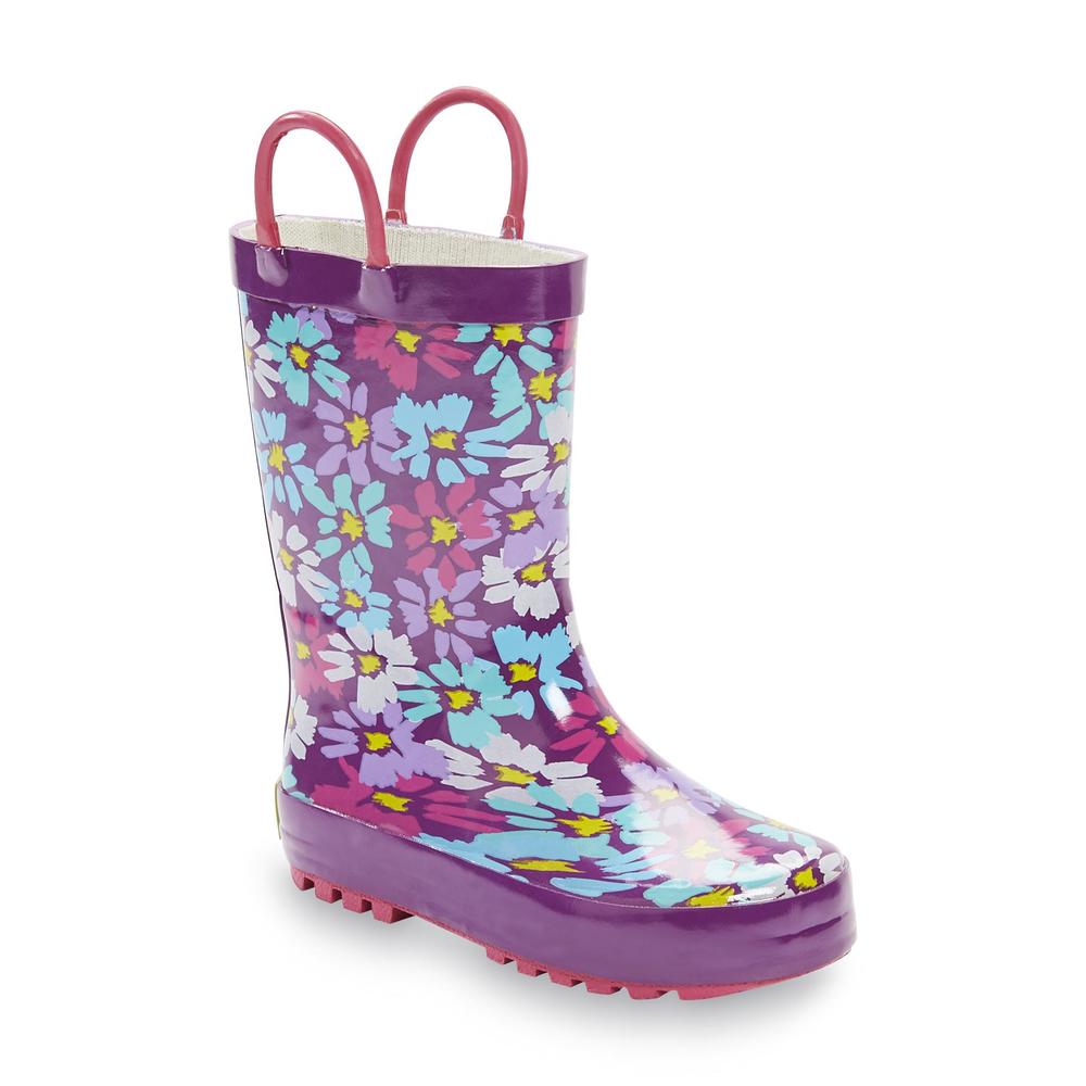 Western Chief Toddler/Youth Girl's Daisy Shower 7" Purple Rubber Rain Boot