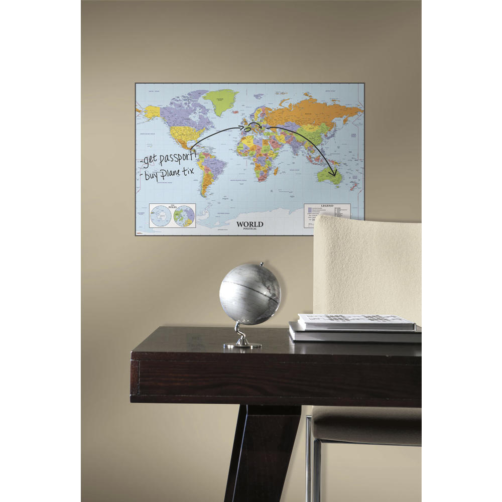 RoomMates World Map Dry Erase Peel and Stick Giant Wall Decals
