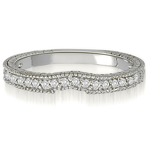 14K White Gold 0.15 cttw  Antique Style Milgrain Round Cut Diamond Wedding Ring (I1, H-I)