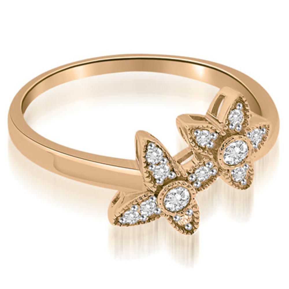 14K Rose Gold 0.15 cttw  Two Flower Milgrain Fashion Round Cut Diamond Ring (I1, H-I)