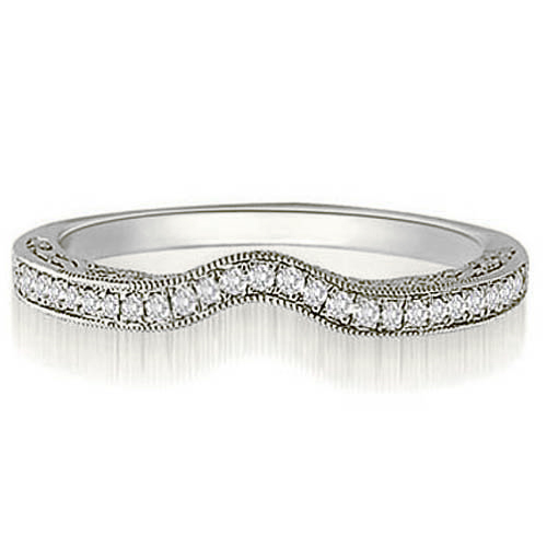 18K White Gold 0.15 cttw  Antique Milgrain Curved Round Diamond Wedding Ring (I1, H-I)
