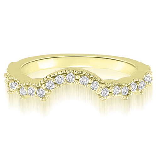 18K Yellow Gold 0.23 cttw  Milgrain Curved Petite Round Cut Diamond Wedding Ring (I1, H-I)