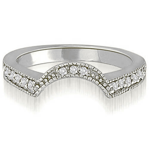 14K White Gold 0.25 cttw Curved Milgrain Antique Round Diamond Wedding Ring (I1, H-I)