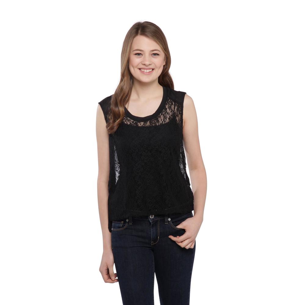 Junior's Layered-Look Sleeveless Top - Lace Front