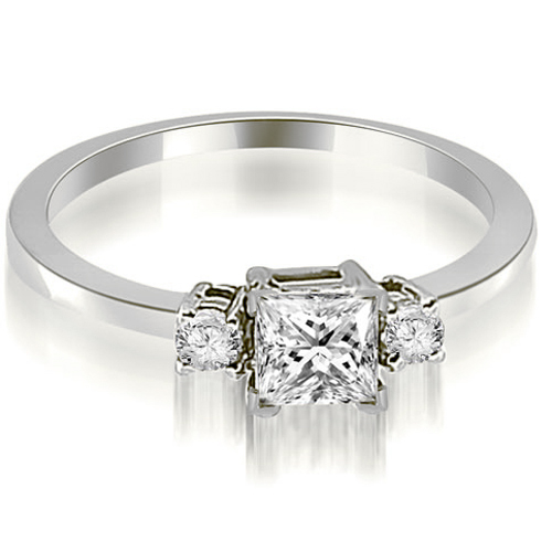 0.55 Cttw. Princess and Round Cut 18K White Gold Diamond Engagement Ring