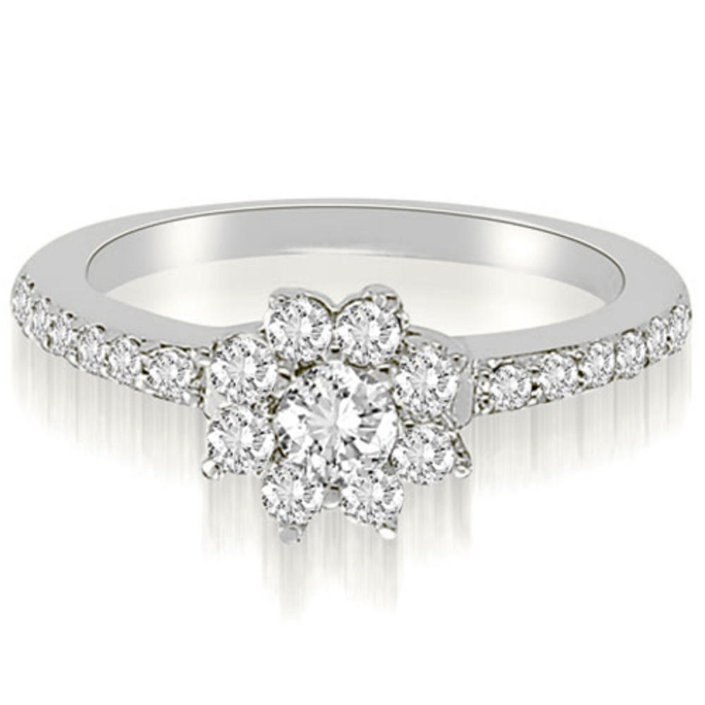 18K White Gold 0.70 cttw  Round Diamond Flower Cluster Diamond Engagement Ring (I1, H-I)