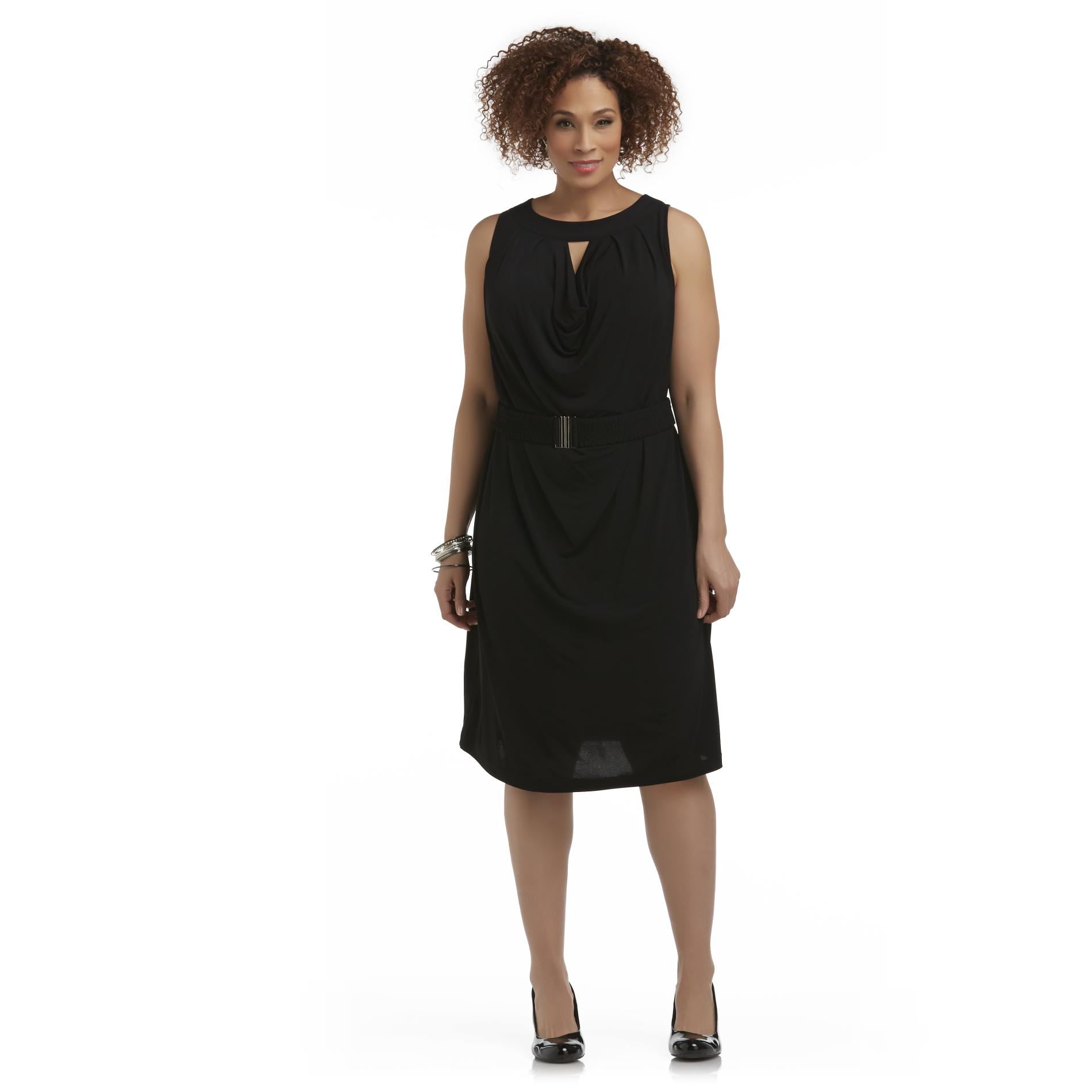 Jaclyn Smith- -Women's Plus Drape-Front Dress  Belt