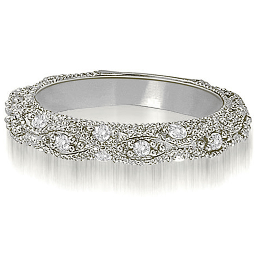 14K White Gold 0.66 cttw Antique Style Scattered Round Diamond Wedding Ring (I1, H-I)