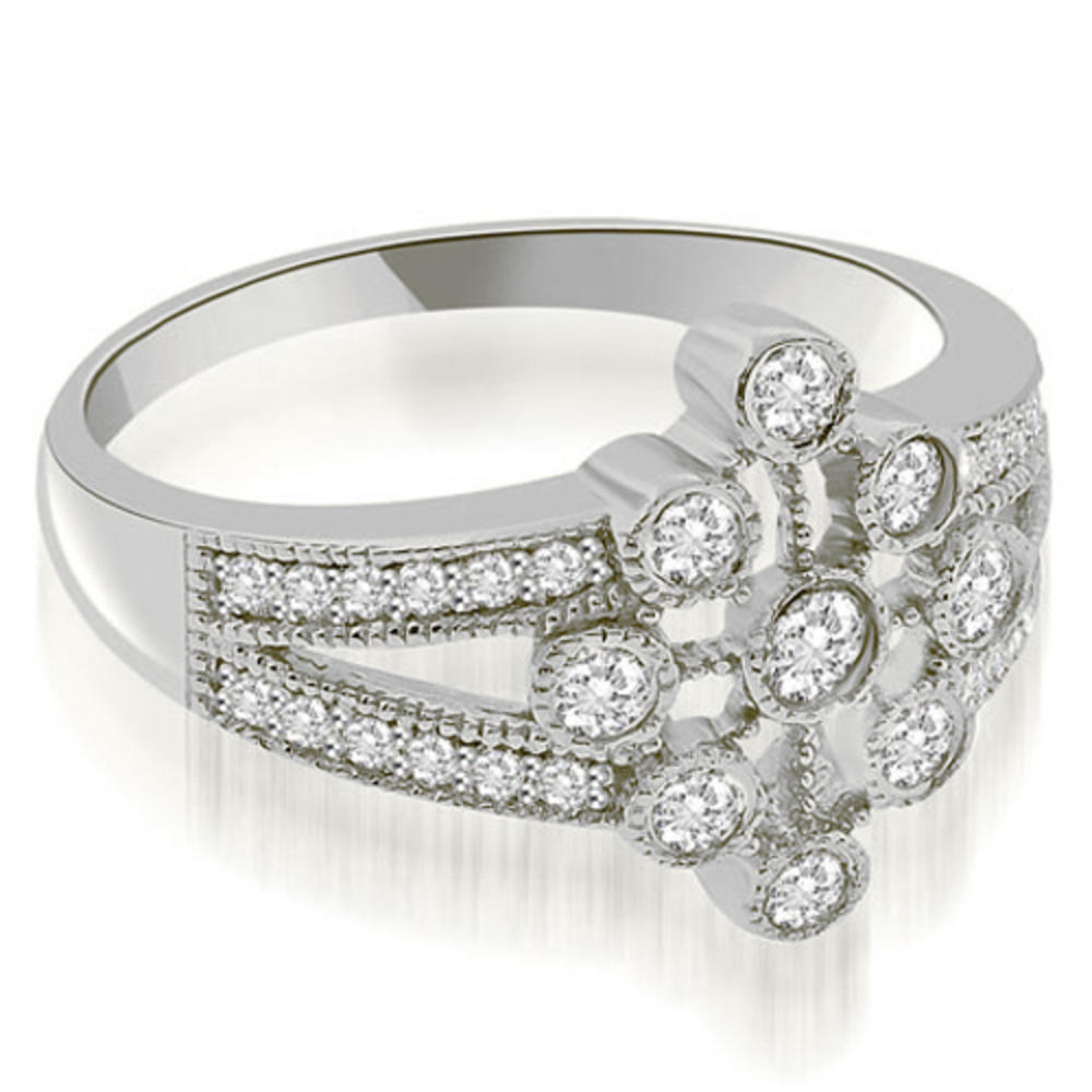 18K White Gold 0.50 cttw Split Shank Milgrain Flower Diamond Fashion Ring (I1, H-I)