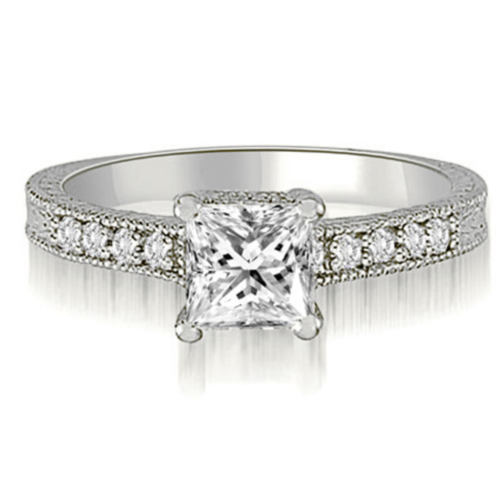 14K White Gold 0.50 cttw. Milgrain Princess And Round Diamond Engagement Ring (I1, H-I)