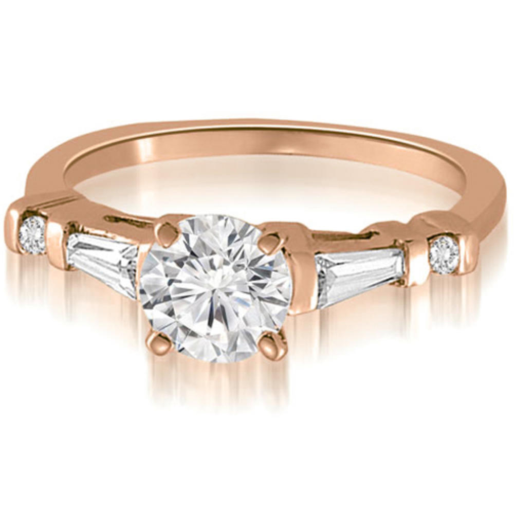 0.60 Cttw Round and Baguette Cut 18K Rose Gold Diamond Engagement Ring
