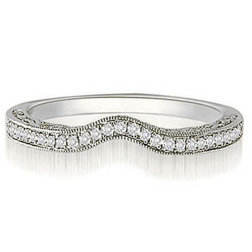 Platinum 0.15 cttw Antique Milgrain Curved Round Diamond Wedding Ring (I1, H-I)