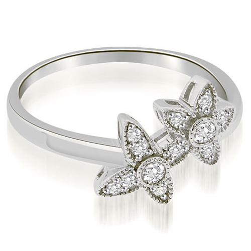 Platinum 0.15 cttw Two Flower Milgrain Fashion Round Cut Diamond Ring (I1, H-I)