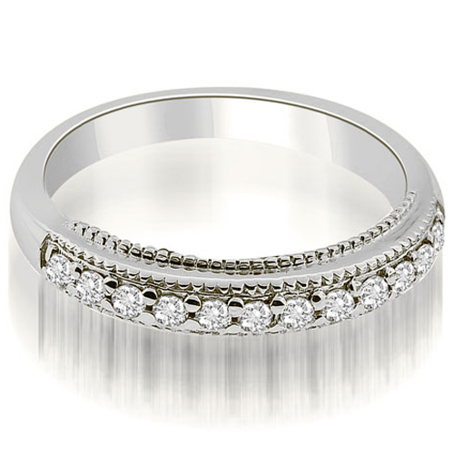 Platinum 0.20 cttw.  Round Cut Milgrain Diamond Wedding Ring (I1, H-I)