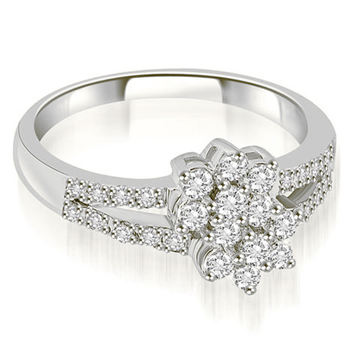 Platinum 0.60 cttw. Split Shank Two Flower Cluster Diamond Fashion Ring (I1, H-I)