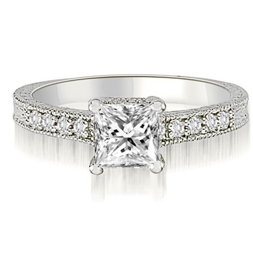 Platinum 0.50 cttw. Milgrain Princess And Round Diamond Engagement Ring (I1, H-I)