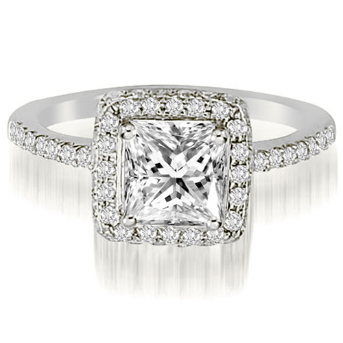 Platinum 0.95 cttw. Princess And Round Cut Diamond Halo Engagement Ring (I1, H-I)