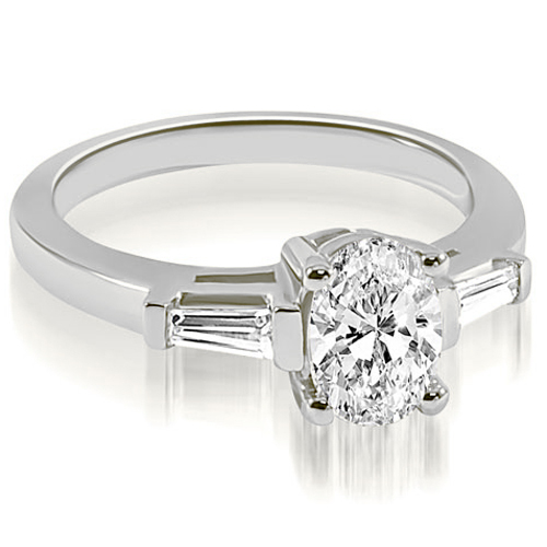 0.70 Cttw Oval and Baguette Platinum Diamond Engagement Ring
