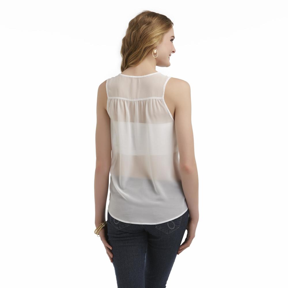 Junior's Studded Sheer High-Low Tank Top - Doves