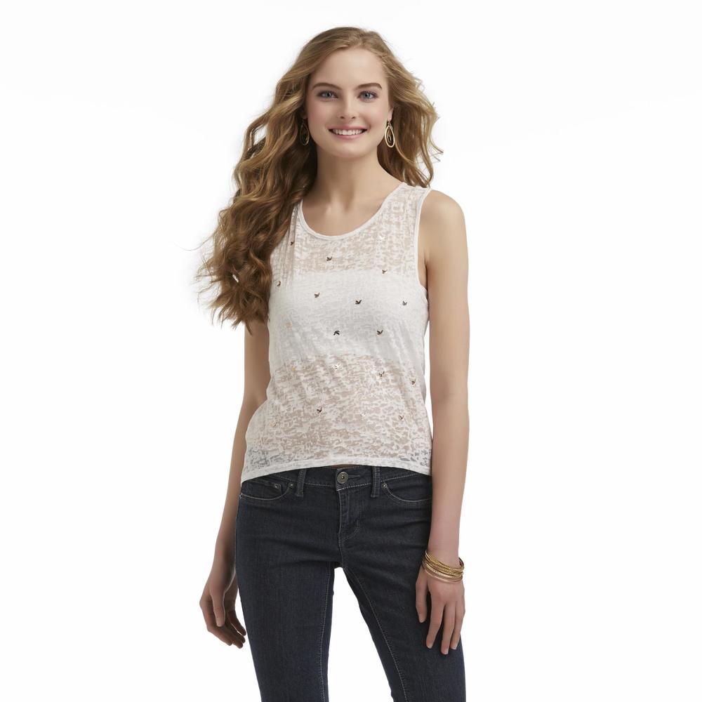 Junior's Studded Sheer High-Low Tank Top - Doves