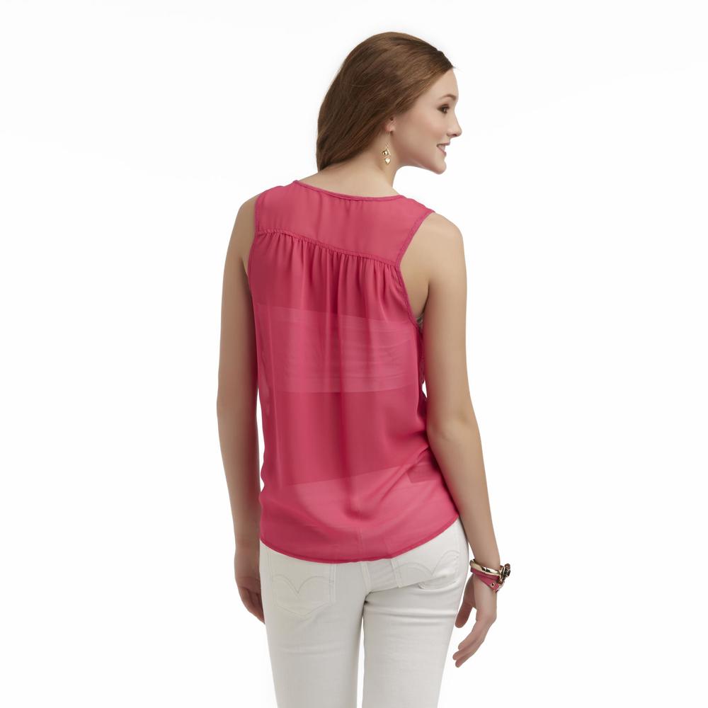 Junior's Studded Sheer High-Low Tank Top - Hearts